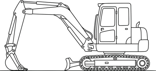 Heavy construction track excavator side view isolated outline linear doodle illustration vector © MdRakib