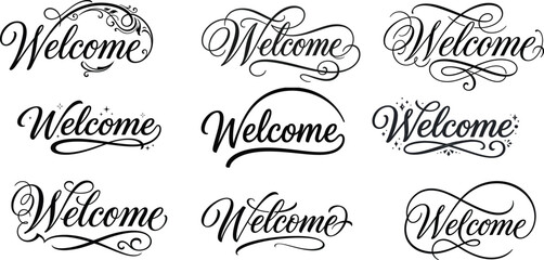 Vector welcome sign typography collection elegant calligraphy styles © MDSharif