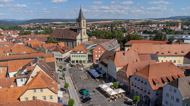 Aerial View of Bad Neustadt an der Saale in the Rh&ouml;n Region of Lower Franconia, Bavaria, Germany