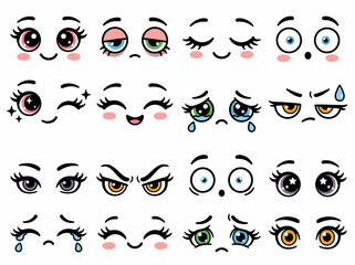 Fototapeta premium A cute expressive eye collection showcasing various emotions and reactions in 2K resolution.