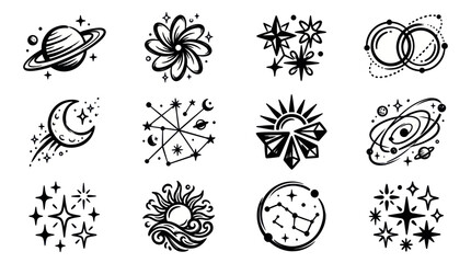 Celestial Icons Collection - Stars, Planets, and Cosmic Elements. © Baru