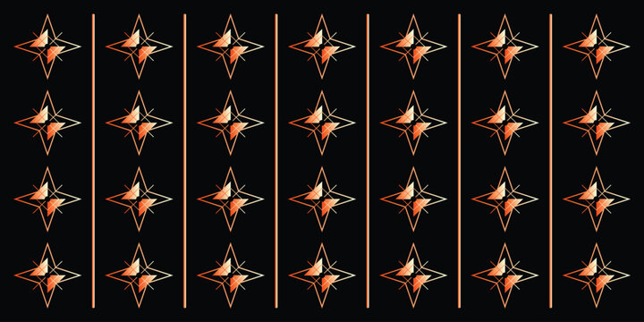 Elegant seamless pattern of orange four-pointed star icons on black