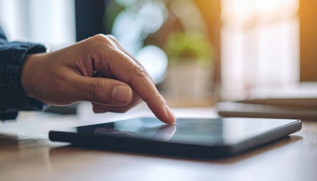 A close-up of a hand navigating with a wireless trackpad device