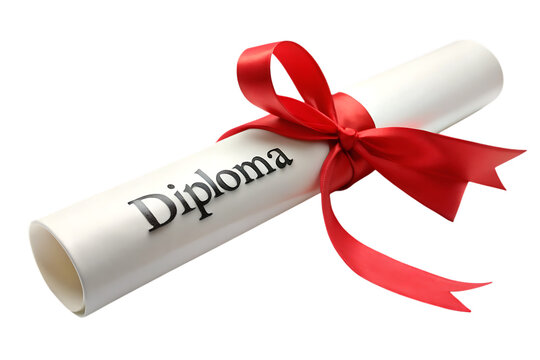 diploma with red ribbon isolated on white background 