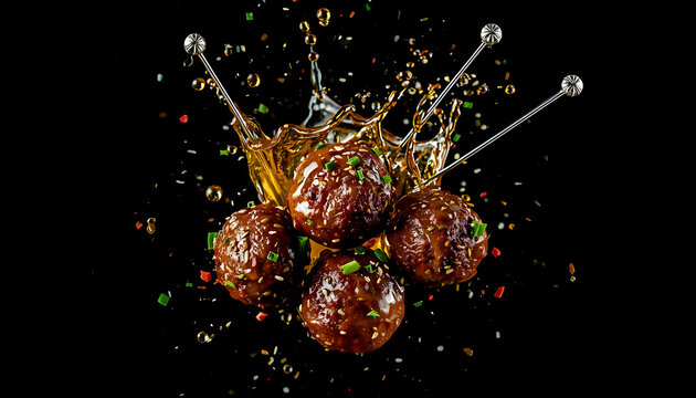 Meatballs Splashing in Air with Colorful Sprinkles
