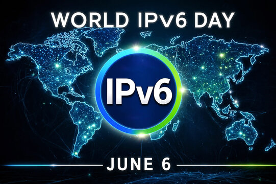 Futuristic global network illustration highlighting world ipv6 day celebration on june six
