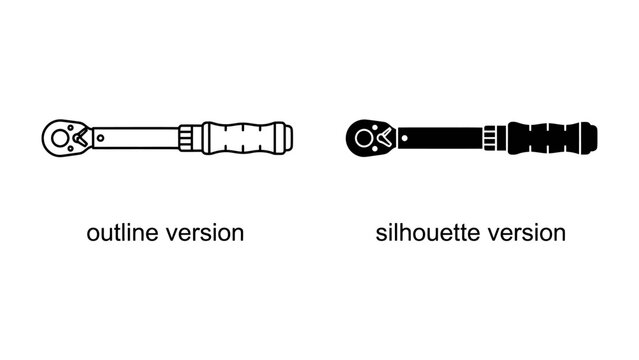 Torque Wrench Icons: Two stylized illustrations of a torque wrench, one as an outline and the other as a silhouette, presented against a plain backdrop.