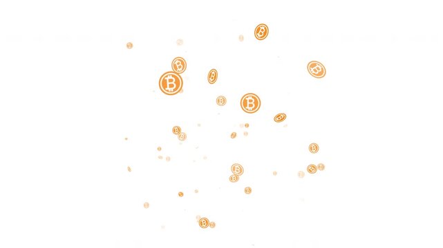 Bitcoin symbol made from rotating glittering golden coins on white background, symbolizing the world of cryptocurrency and digital finance, alpha matte included, symbolizing investment, 4k