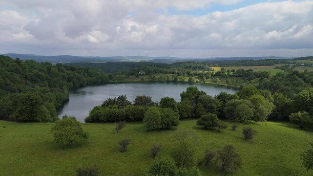 Panoramic Drone Shot of Caldera Lake in German Wilderness