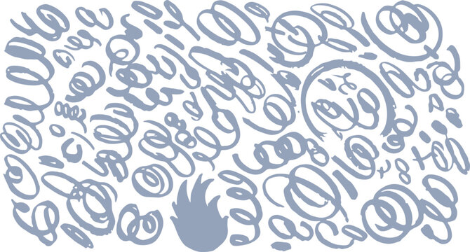 An expressive, hand-drawn vector pattern highlighting fluid calligraphic doddles and abstract swirls on a clean white background.