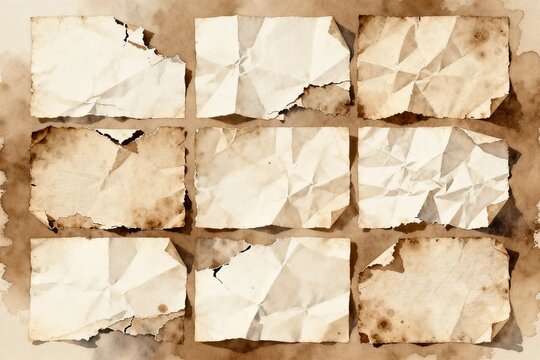 Vintage Crumpled Paper Sheets on Sepia Background
