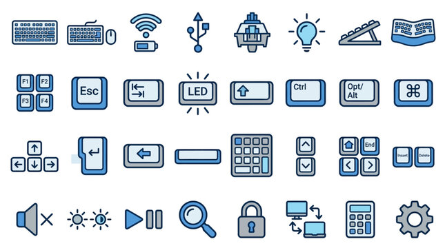 Computer Keyboard and Peripheral Icon Set