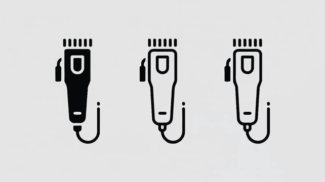 An icon set of three salon hair clippers displayed side by side