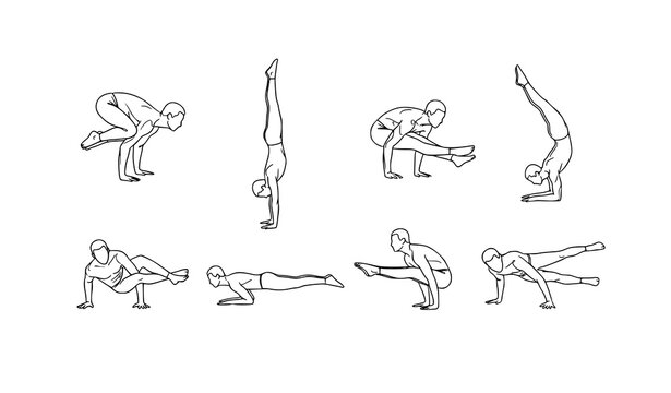 Minimalist Male Yoga Handstand Sketch Vector Collection with Advanced Balance Poses