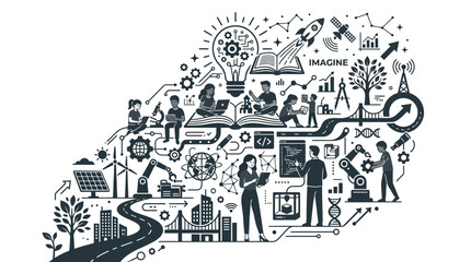 Obraz premium Innovation and Future Technology: People, Ideas, and Progress