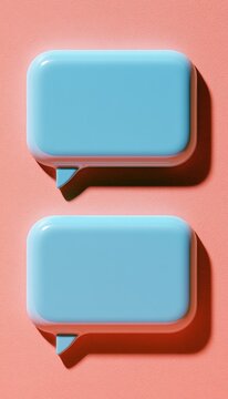 Two blank blue speech bubbles stacked vertically on a peach background
