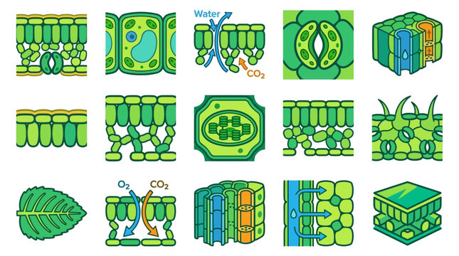 Plant Leaf Cross-Section Icon Set