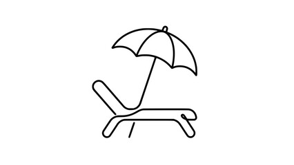 Minimalist single line drawing icon of a beach lounge chair and parasol © Kapilbiswas