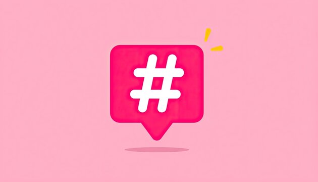 3D Hashtag Icon in a Pink Speech Bubble.