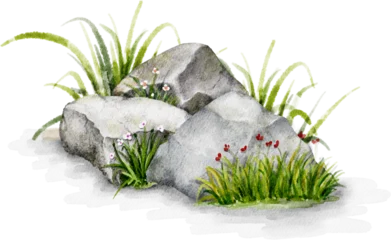 Watercolor Stones with Grass Growing Among Them © Artnizu