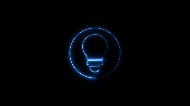 Glowing neon light bulb animation with rotating circular loading effect for tech and innovation concepts
