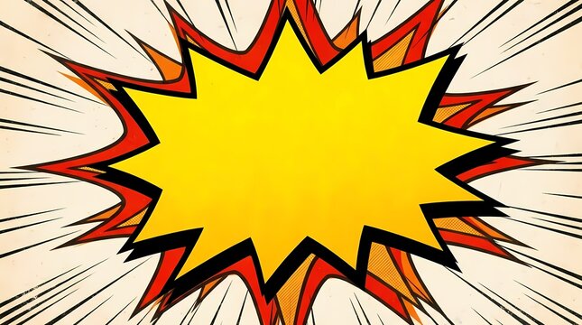 Yellow comic book explosion speech bubble with rays.
