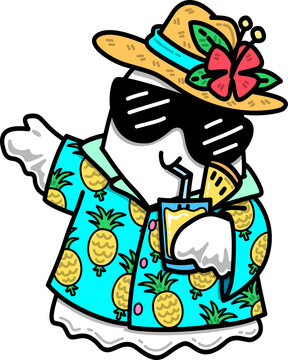 Summerween Ghost Wearing Hawaiian Shirt and Sunglasses Cartoon