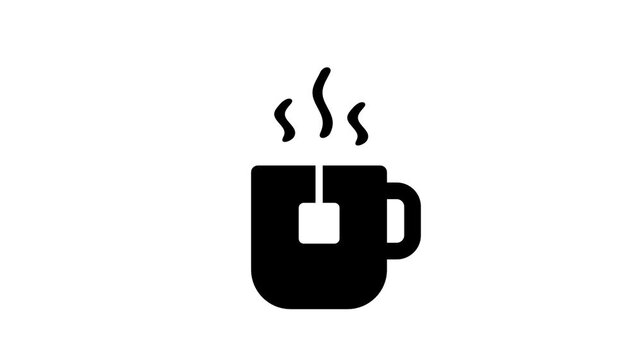 Simple black and white coffee cup icon with rising steam representing a hot drink beverage morning break or cafe menu symbol design for modern apps