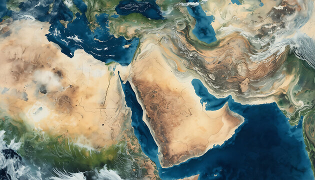 Illustration of a map of the Middle East on Earth.