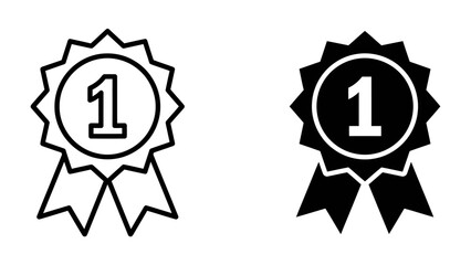 Fototapeta premium Number One Ribbon Medals: Two stylized ribbon medals, one outlined and one filled, both prominently displaying the number '1' in a circle, symbolizing first place and victory.