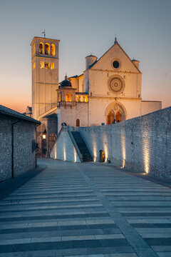 Basilica of St. Francis of Assisi at sunset, Assisi, Italy