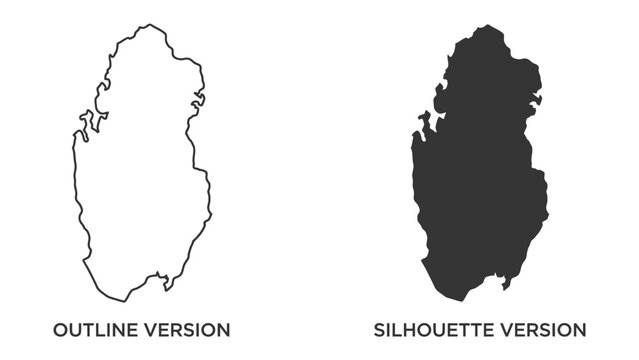 Qatar Map Outline and Silhouette: A dual representation of the country's geography, featuring a clear outline and a solid silhouette of Qatar.