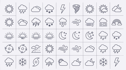 Obraz premium Collection of Line Art Weather Icons for Meteorological Forecasting and Digital Graphics