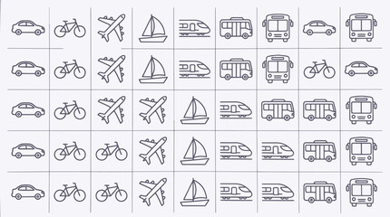 A Grid Collection of Transportation Icons Featuring Various Modes of Travel © Mehedi Hasan