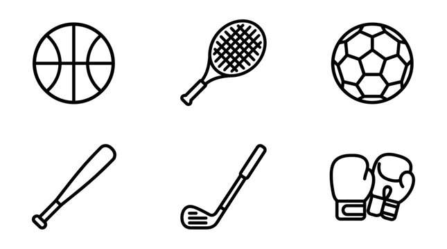 Vector Set of Sports Line Icons with Balls and Equipment