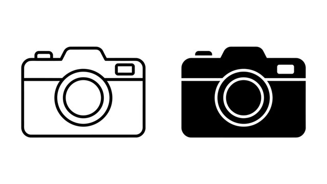 Camera Icons: A duo of camera outlines, one in black and white, represents photography, capturing moments, and creative technology