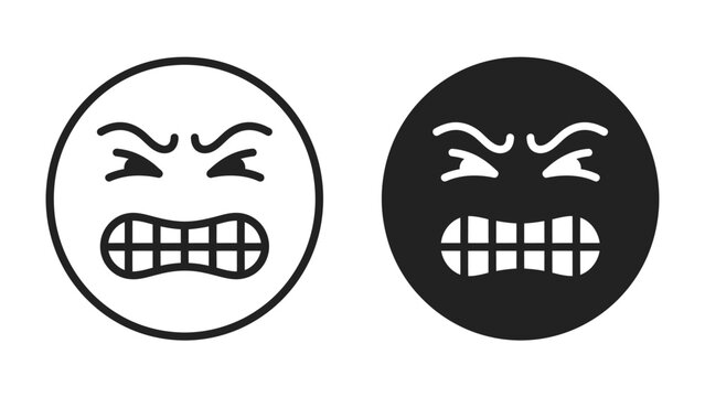 Angry Emoji Faces: Two emoji faces, one outlined and one filled, depict intense anger with furrowed brows and gritted teeth.