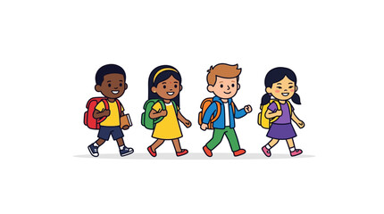 Fototapeta premium Diverse School Children Walking Vector Illustration