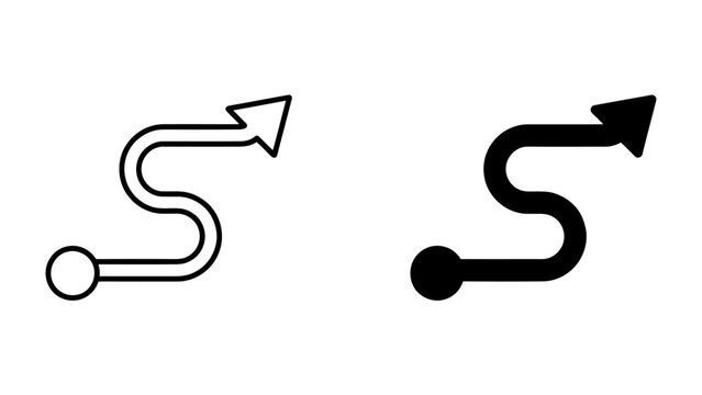 Zigzag Path Icon: Two clear icons depicting a winding or zigzag path, one outlined and one solid black, representing a journey, direction, or route.