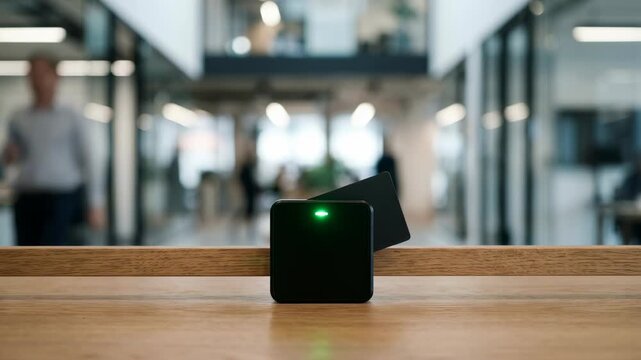 Contactless credit card payment transaction with glowing LED indicator
