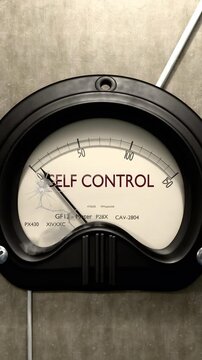 Self control meter showing low levels of self control. Minimum and decreasing self control value, below the norm. Lack of self control. None of it, insufficient.