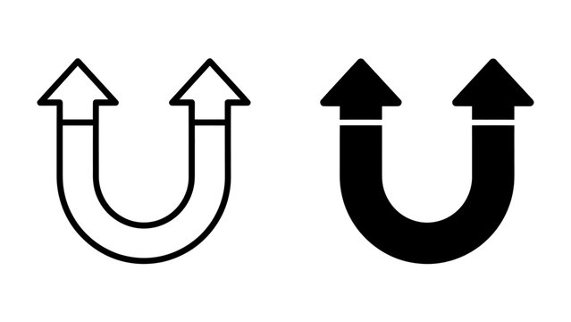U-Turn Arrows: Two U-turn arrows, one outlined and one solid black, symbolizing a change of direction, a turnaround, or a return.