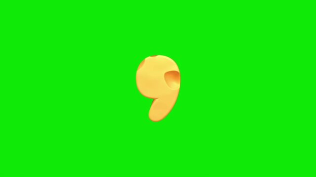 Cheese comma punctuation mark animation on green screen background loop.