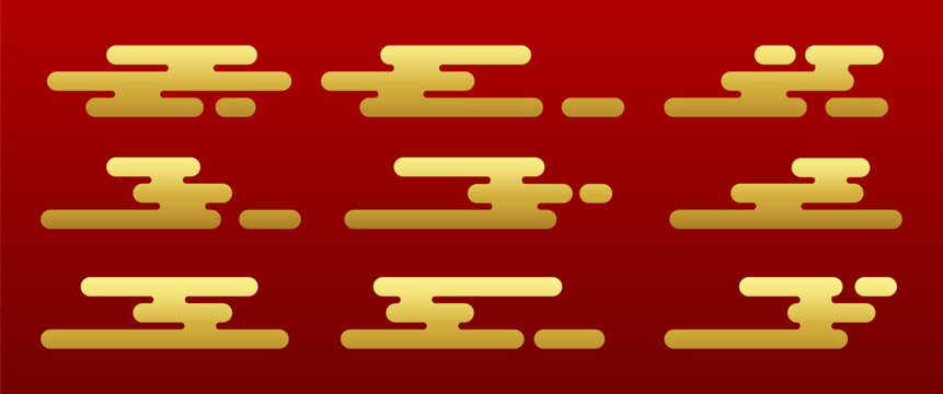 Golden Asian Cloud Collection with Traditional Chinese Auspicious Cloud Illustration Set for Oriental Decoration and Luxury Design