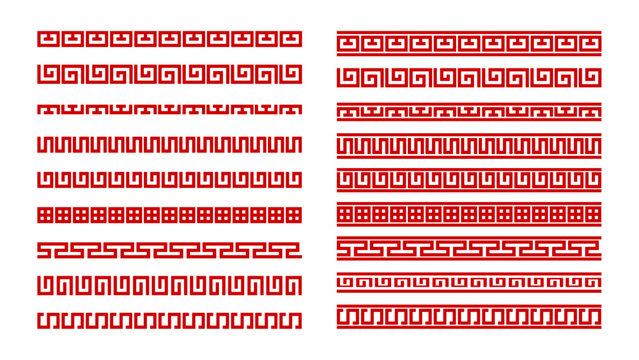 Asian Tribal Border Line Collection with Chinese Greek Key and Traditional Geometric Pattern Designs for Decorative Frames