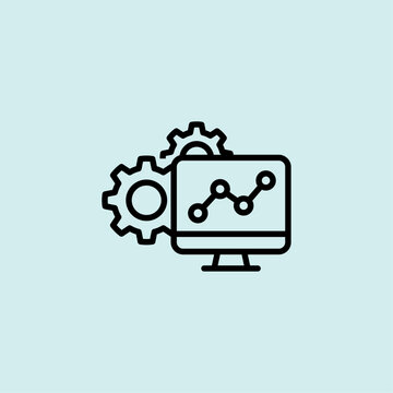 An icon showing gears linked to a data screen, symbolizing machine learning processes and algorithmic logic.
