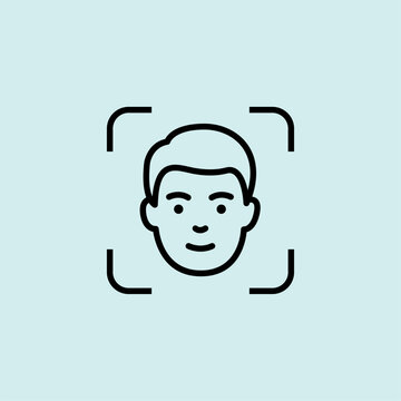 An icon featuring a human face with scanning focus corners, representing biometric security and AI-driven identification.
