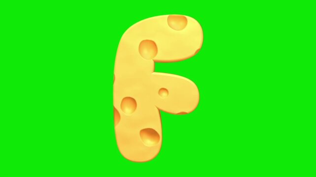 Cheese alphabet animation on a green screen background.