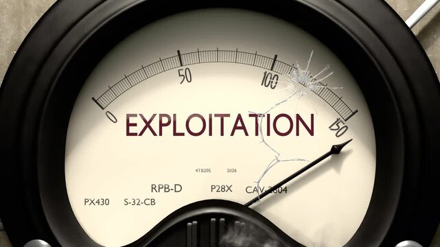 Exploitation meter showing big levels of exploitation. Dangerously increasing high values of exploitation, critical overload. Too much, off the charts. Max exploitation