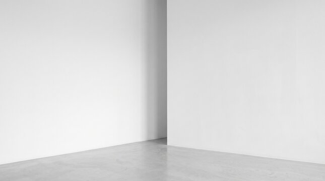 Minimal Empty White Room Interior with Concrete Floor, Corner Wall Background, Modern Architecture, Clean Studio Space, and Blank Mockup for Product Display